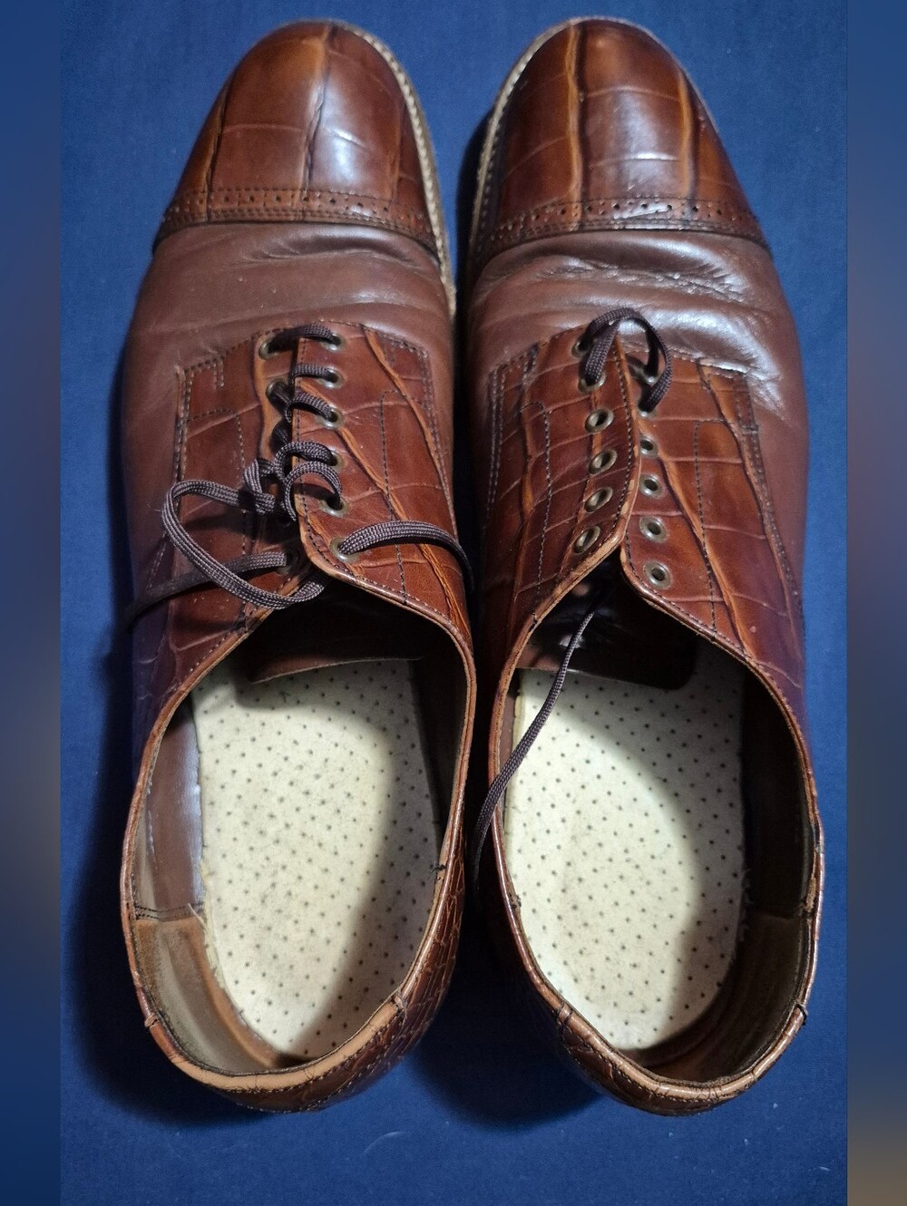 Stacy Adams Madison Brown Croc Embossed Leather Cap Toe Oxfords 00042 Pre Owned